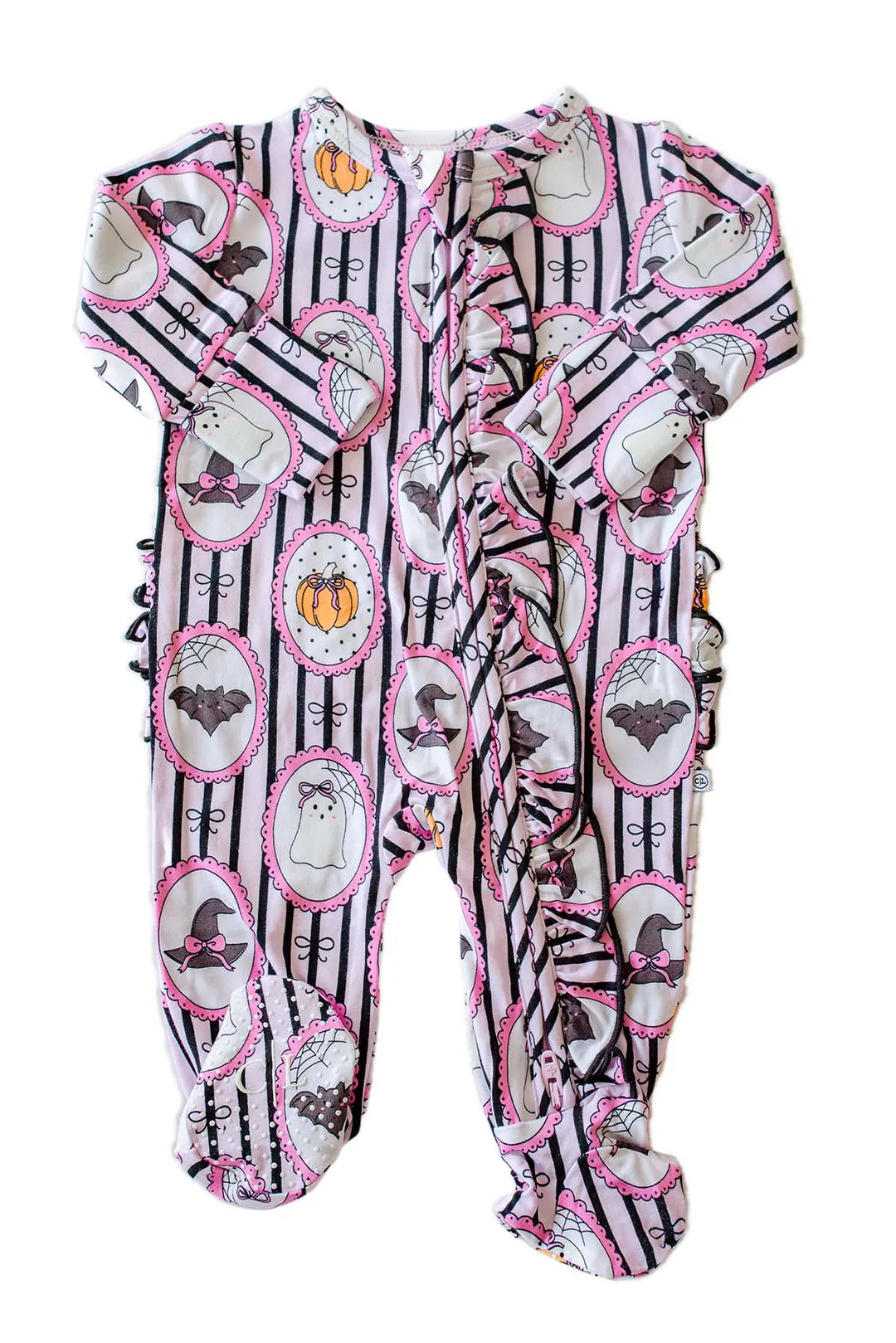 Halloween Glow-in-the Dark Ruffle Zipper Bamboo Footie | Galloween | Caden Lane