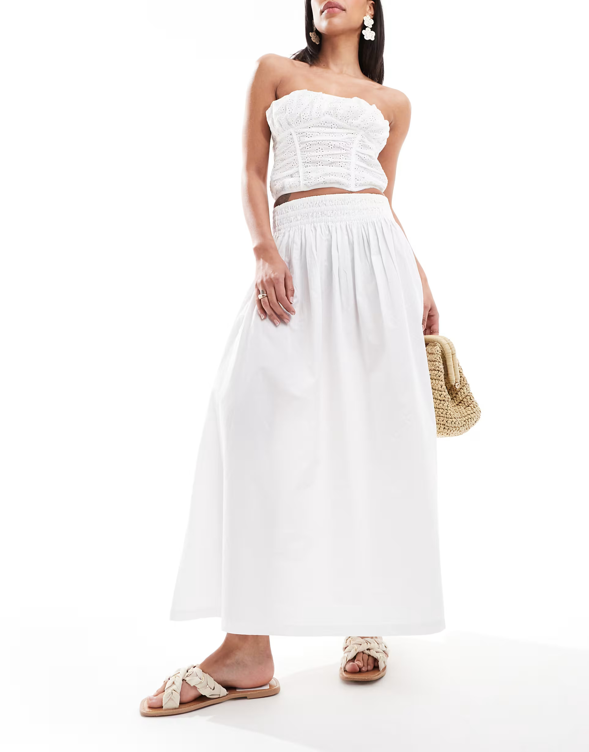 Bershka poplin maxi skirt in ecru | ASOS (Global)