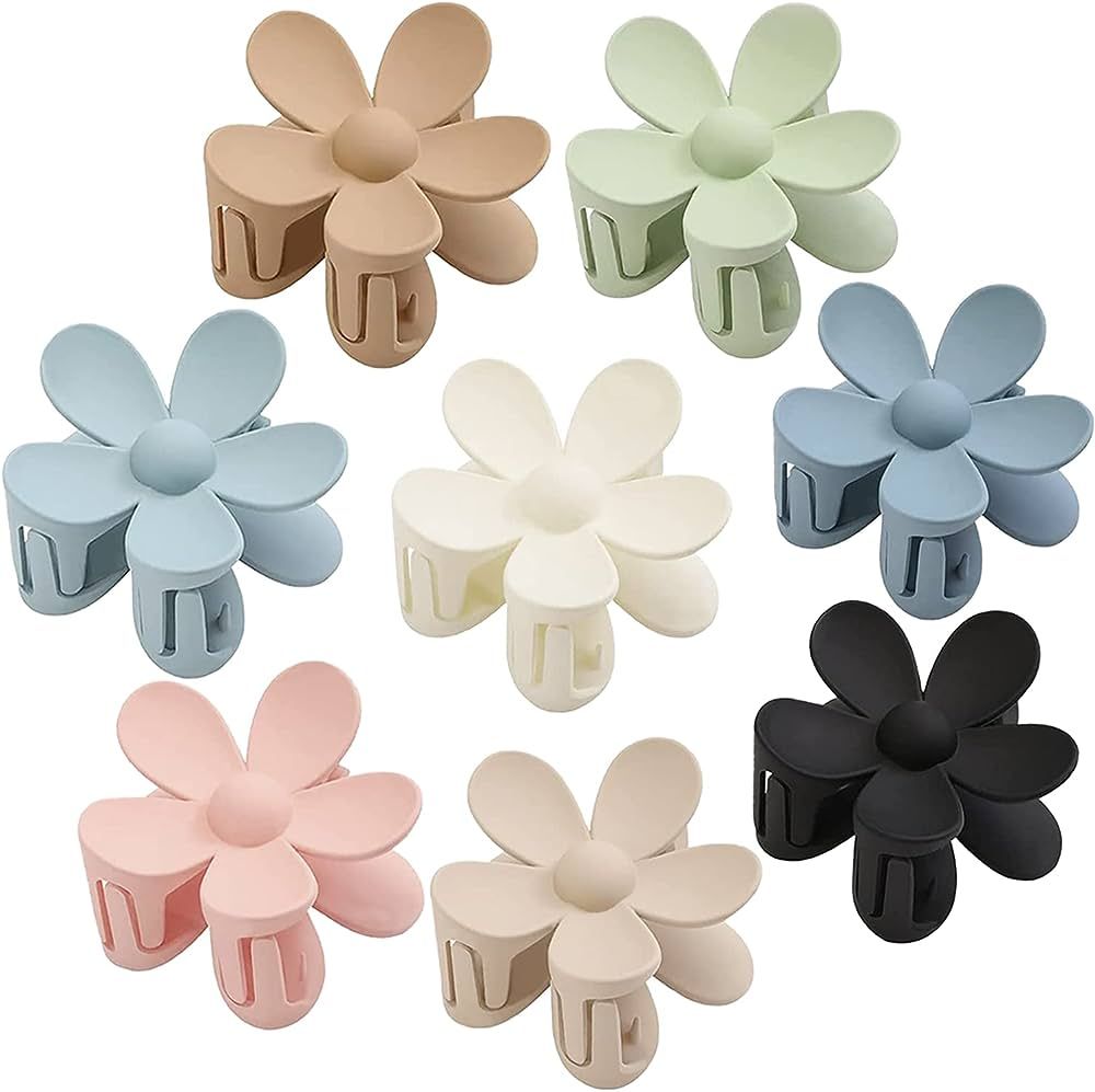 Flower Hair Clips 8PCS Hair Claw Clips For Women Thick Hair Matte Large Claw Clips Hair Jaw Clips... | Amazon (US)