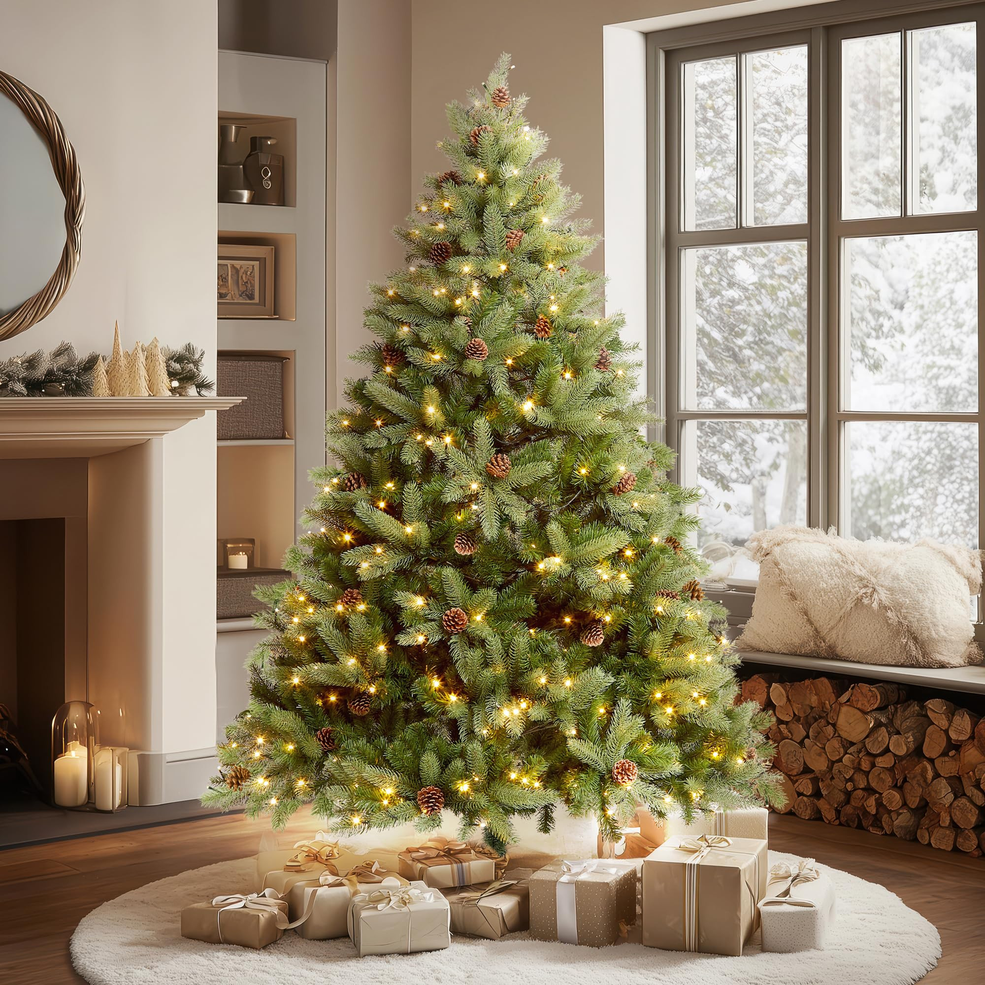 VeryMerry 6FT 'Ascot' Pre-Lit Christmas Tree with 300 Built-In Warm White LED Lights with Auto-Of... | Amazon (UK)