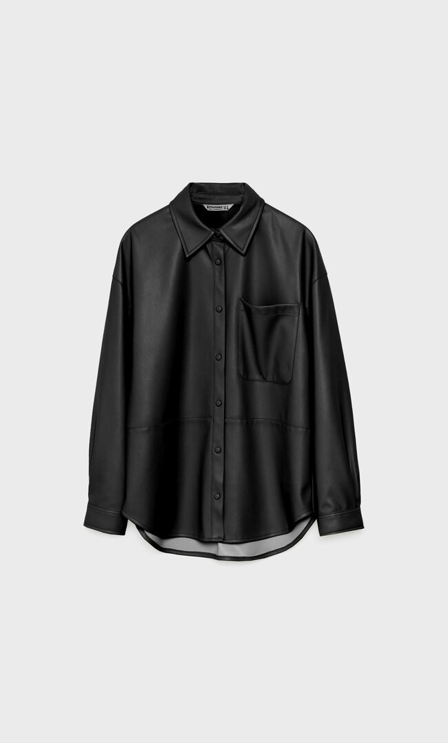 Faux leather oversize shirt | Stradivarius (UK)