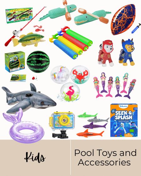 Summer pool toys and accessories, pool balls, diving sticks, swimming paw patrol, water guns, fishing pole, football, water proof camera, floaters, diving gems 

#LTKSwim #LTKKids #LTKFindsUnder50