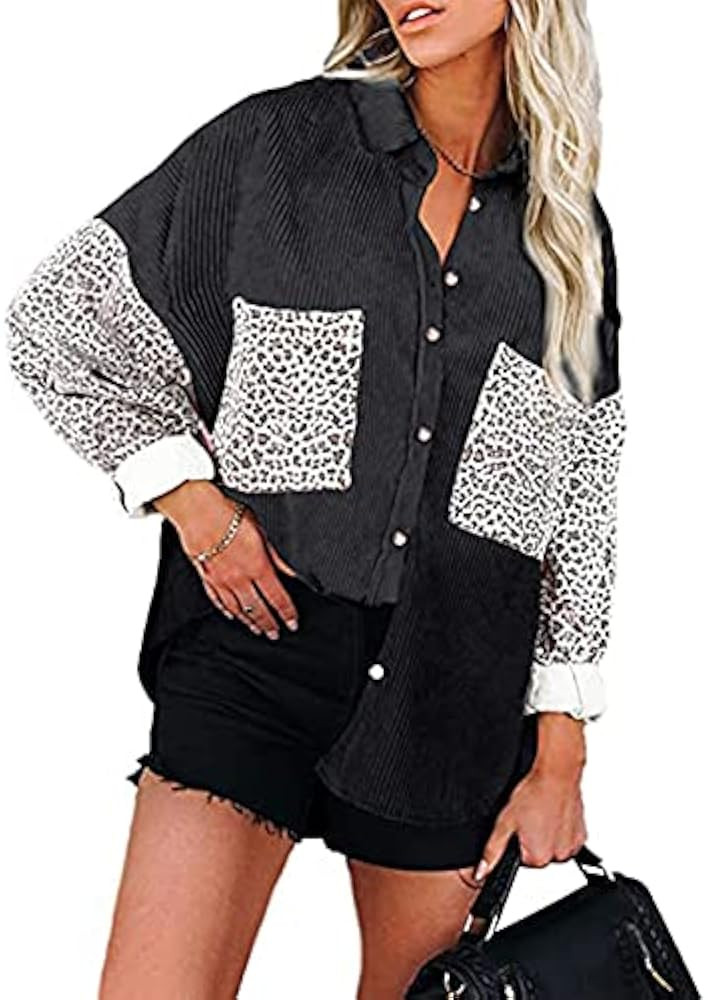 Womens Corduroy Button Down Shirts Long Sleeve Oversized Casual Blouses Tops with Pocket | Amazon (US)