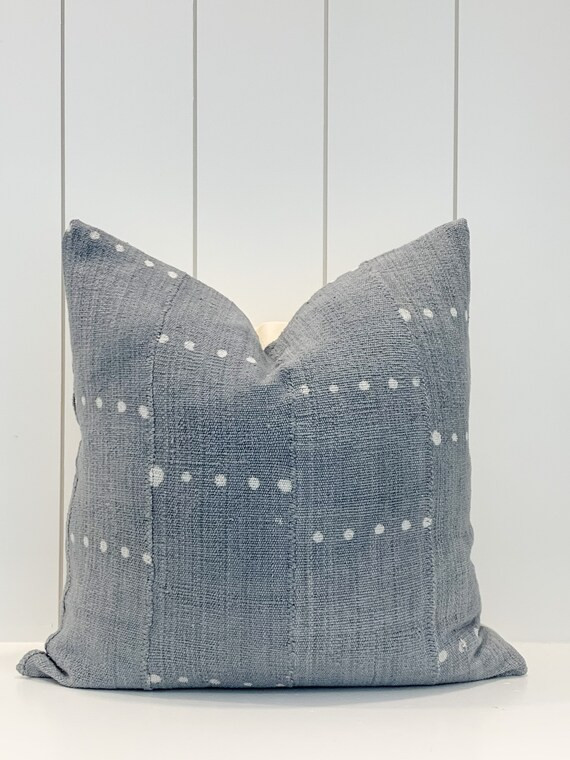 African mudcloth boho grey blue pillow cover | Etsy | Etsy (US)