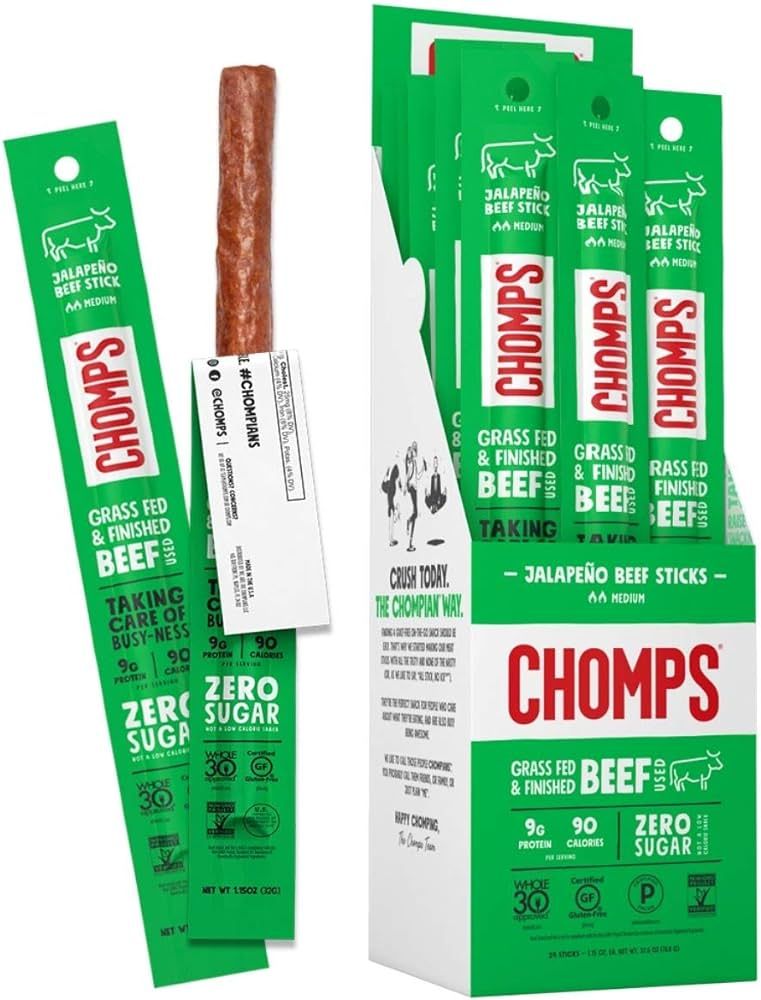 Chomps Grass Fed Jalapeno Beef Jerky Snack Sticks, Keto & Paleo, Whole30 Approved, Non-GMO, Glute... | Amazon (US)