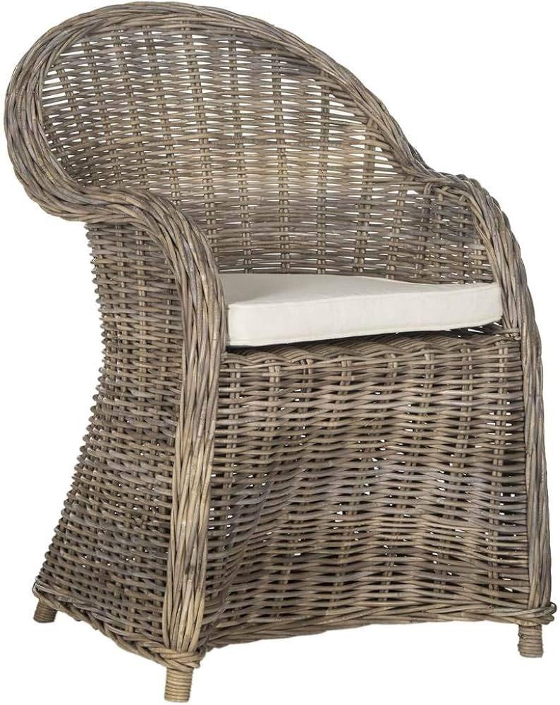 SAFAVIEH Furniture - Zane Club Chair - 17.3" Seat Height - Grey - Rattan - Coastal Woven Design -... | Amazon (US)