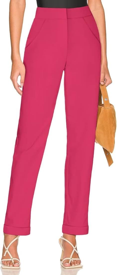 Hybrid & Company Women's High Waist Lightweight Solid Long Pants Elegant Office Trousers | Amazon (US)