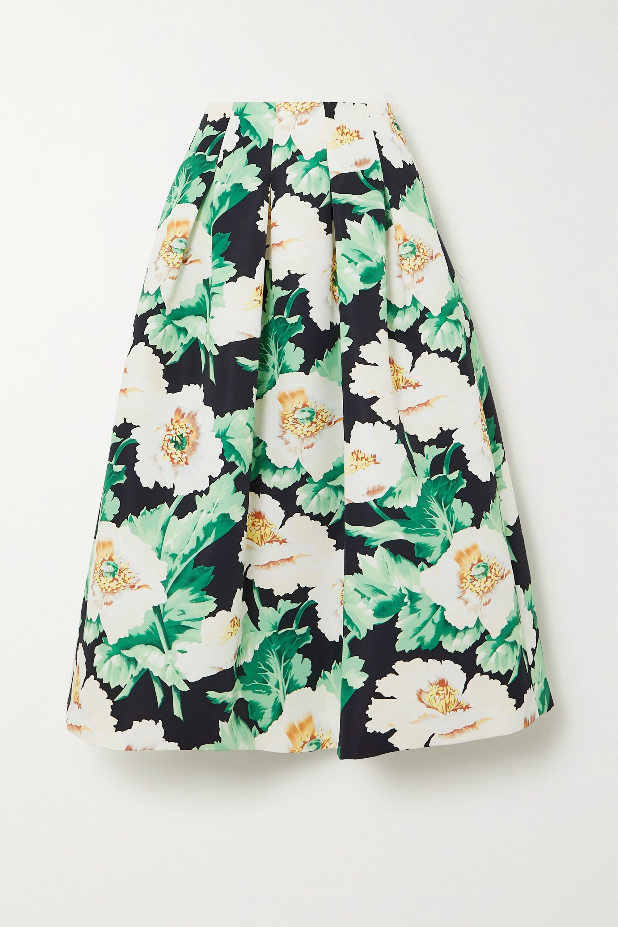 Green Pleated floral-print faille midi skirt | OSCAR DE LA RENTA | NET-A-PORTER | NET-A-PORTER (US)