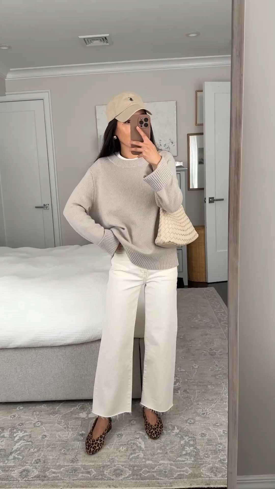 Repost bc sweater is finally back in this color! Runs big, truly oversized 
• quince oversized cashmere sweater XS color is “undyed”, sleeves cuffed up, oversized roomy tunic-style fit 
• Madewell ecru jeans 24 Short, beautiful color 
• sezane flats US 4 fits like a 5/5.5 I wear with heel inserts so the sides don’t rub my ankles 
• Anthropologie bag 
• Everlane tee XS worn backwards I size up 

Casual outfit, petite white jeans, fall transitional outfit

#LTKPetite #LTKWorkwear #LTKootd