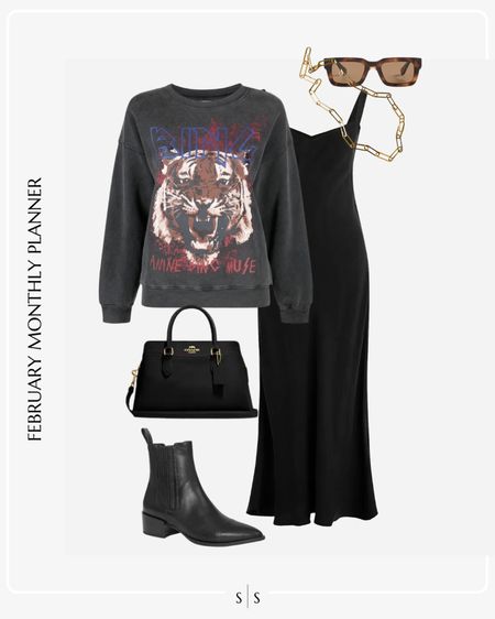 Monthly outfit planner: FEBRUARY: Winter looks | satin midi dress, satchel, graphic sweatshirt, Western boot

See the entire calendar on thesarahstories.com ✨ 


#LTKstyletip
