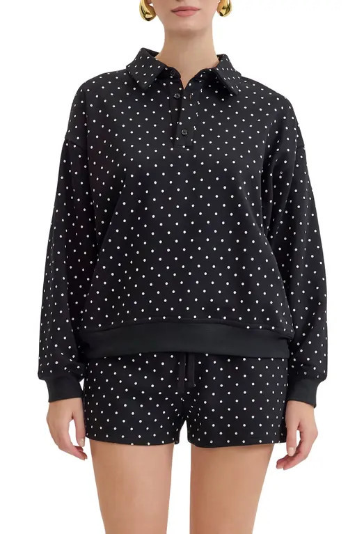 MAUDE CLUB Joey Polka Dot Sweatshirt in Black White Dots at Nordstrom, Size Medium | Nordstrom