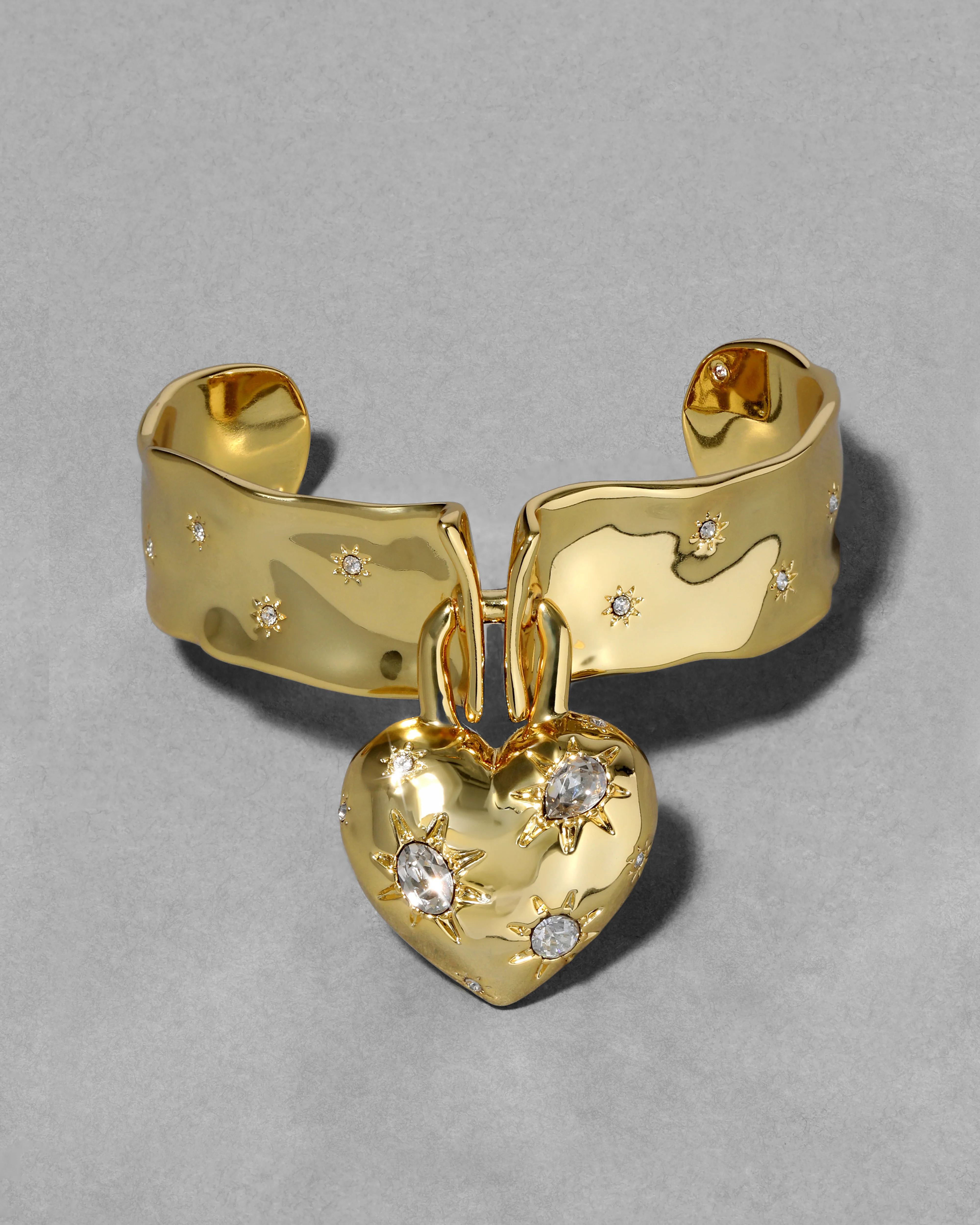 Alexis Bittar Starburst Crystal Puffy Heart Cuff Bracelet in Gold | Statement Jewelry from Alexis Bittar | Alexis Bittar