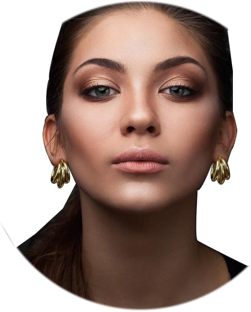 A Golden Cloud Gold Chunky Hoop Earrings For Women Statement Earrings Double Hoop 14K Gold Plated... | Amazon (US)
