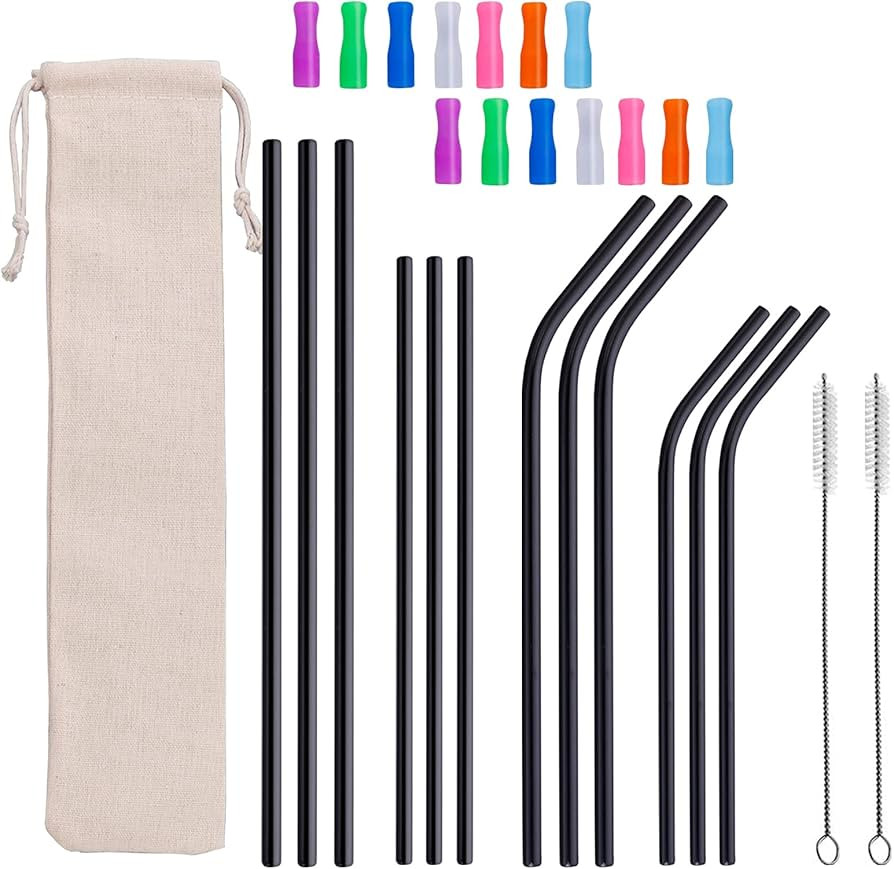 12-Pack Reusable 18/10 Stainless Steel Metal Straws with Silicone Tips & Cleaning Brush, Suotarn ... | Amazon (US)