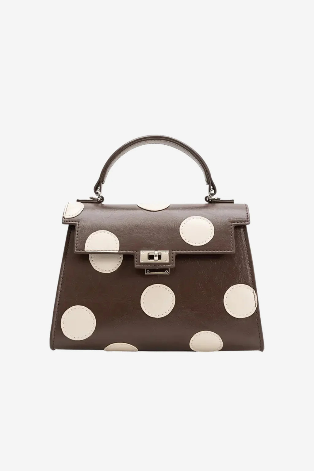 Maisel Vegan Polka Dot Top Handle Bag in Chocolate | Duffield Lane
