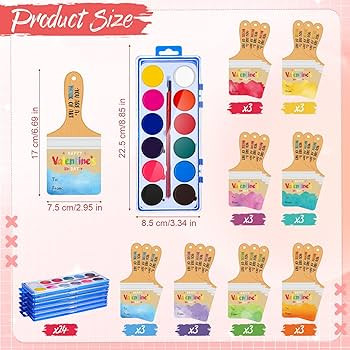 24 Sets Valentine's Day Watercolor Paint Set with Valentine's Day Cards 12 Color Mini Paint Sets ... | Amazon (US)