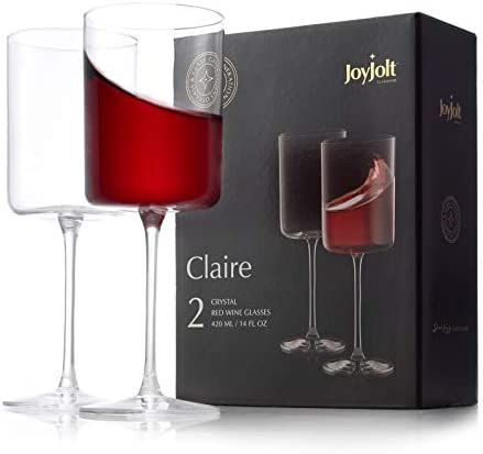 JoyJolt Claire 14oz Red Wine Glass Set. Large Wine Glasses Set of 2 Crystal Wine Glasses. Elegant... | Amazon (US)