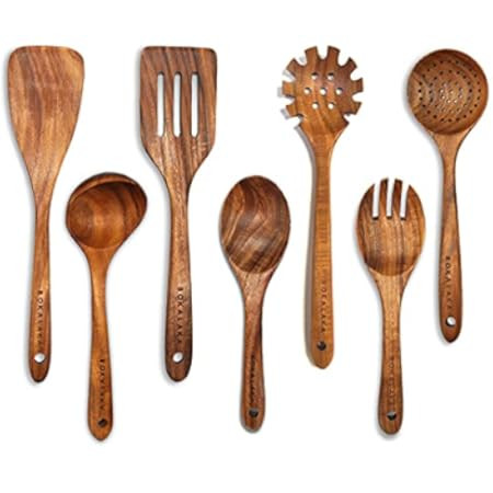 Wooden Cooking Spoons - 6 Pcs Wooden Kitchen Utensils Set - Non Scratch Natural Teak Wooden Utensils | Amazon (US)