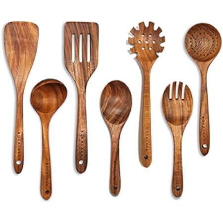 Wooden Cooking Spoons - 6 Pcs Wooden Kitchen Utensils Set - Non Scratch Natural Teak Wooden Utensils | Amazon (US)