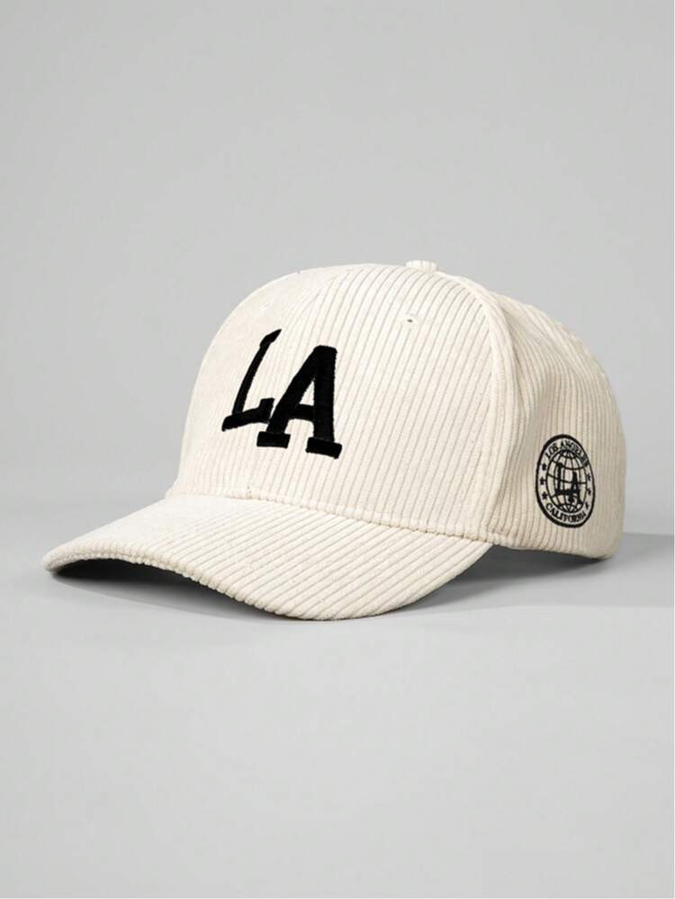 1pc Outdoor Embroidered LA Front & Side Corduroy Adjustable Baseball Cap, Suitable For Spring/Autumn Travel, Beach, Casual Wear, Sun Protection, Y2K Style For Young Men | SHEIN