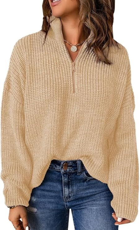 Dokotoo Womens Sweaters Long Sleeve 1/4 Zip Pullover Polo V Neck Dressy Casual Tops | Amazon (US)