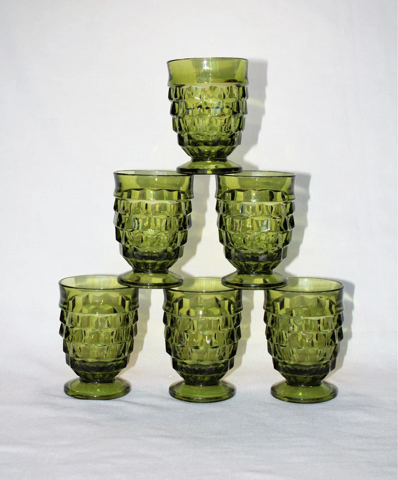 Indiana Glass Green Whitehall Tumbler 4 3/8" High, 9 oz Glasses, Set of 6 | Etsy (US)