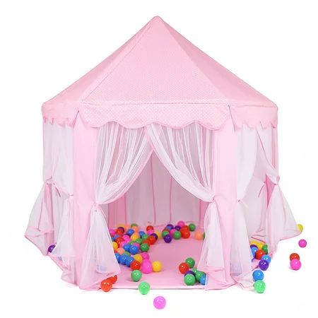 Princess Tent Large Castle Play Tent Fairy Playhouse for Girls Kids Play Tent with Mesh Curtains Zip | Walmart (US)