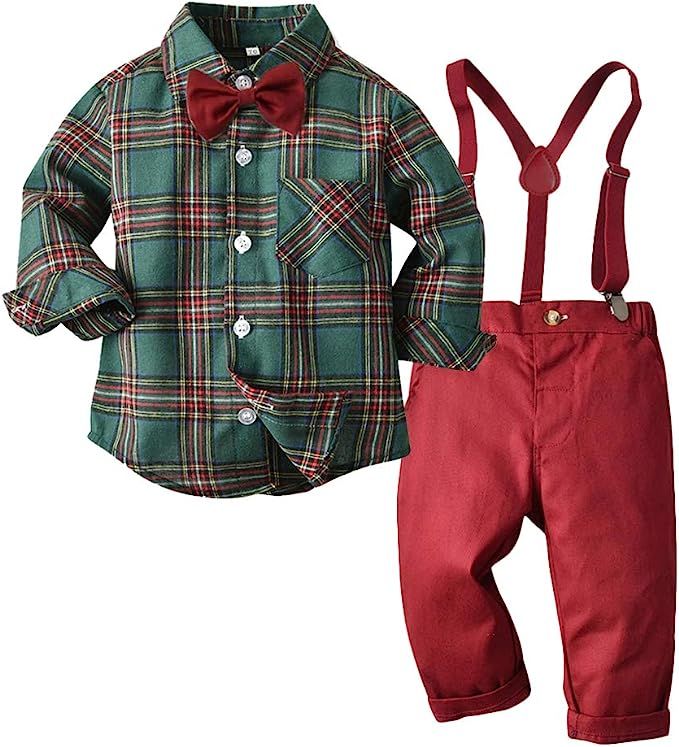 Moyikiss Studio Toddler Dress Suit Baby Boys Gentleman Clothes Sets Bow Ties Shirts + Suspenders ... | Amazon (US)