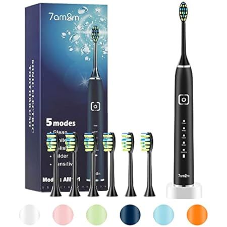 7AM2M Sonic Electric Toothbrush, Soft Toothbrushes for Adults and Kids with 6 Brush Heads, One Ch... | Amazon (US)