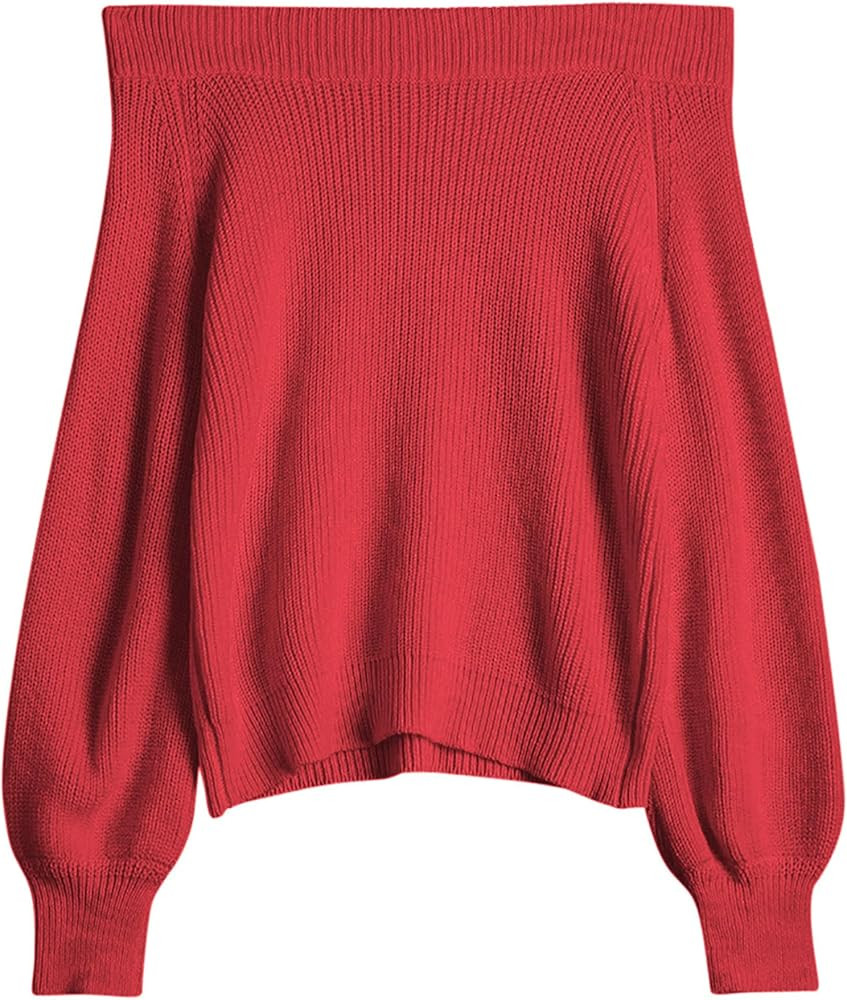 ZAFUL Women Off Shoulder Sweater Long Sleeve Knit Sweater Loose Pullover Jumper Tops | Amazon (US)