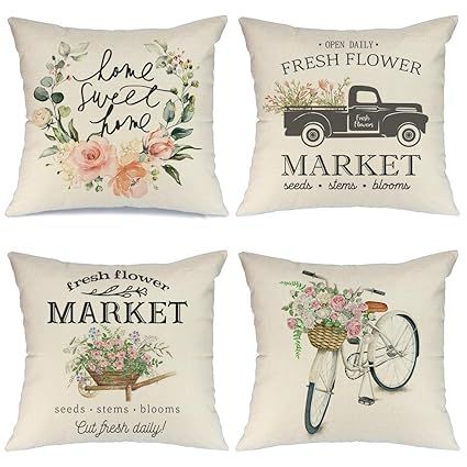 AENEY Spring Pillow Covers 18x18 for Couch Set of 4 Farmhouse Decorative Throw Pillows Home Decor... | Amazon (US)
