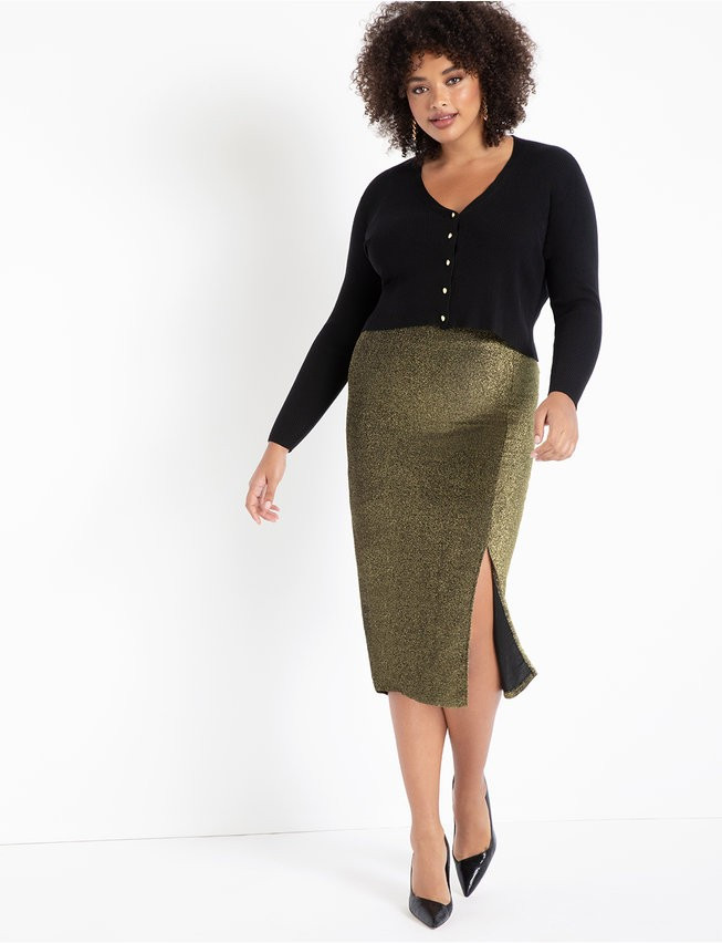 Sparkle Skirt with Slit - Gold | Eloquii