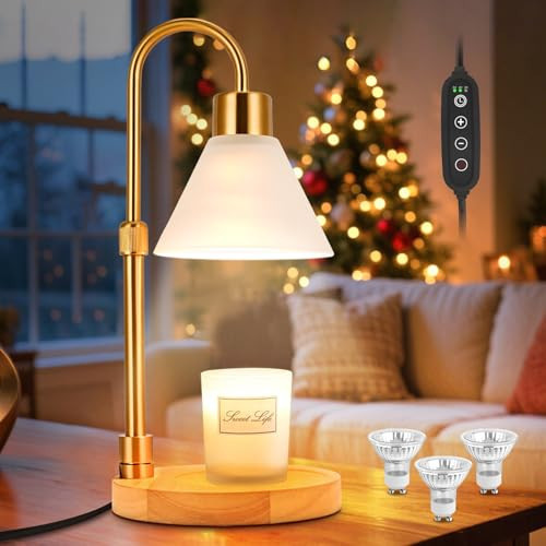 tudepz Candle Warmer Lamp with Timer & 3 Bulbs, Dimmable Electric Candlelight Adjustable Height and Brightness Candle Wax Warmer for Jar Candles Bedroom Home Decor House Warming Gift (Frosted Clear) | Amazon (US)