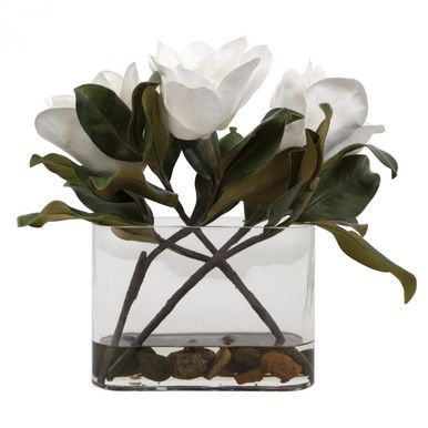 Middleton Magnolia Flower Centerpiece, Clear, 16"H (60186 A6DPD) | Lighting Reimagined