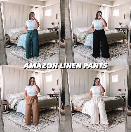 My favorite linen pants from Amazon! I’m 5’1”, size 10-12. I sized up to an XL for a comfier looser fit, especially since I have thick thighs and a big butt. Colors: lake blue, black, dark khaki, and beige. Bodysuit is true to size, I wear the large. Also linking jeans from my IG reel (true to size). 

#LTKSaleAlert #LTKWorkwear #LTKMidsize