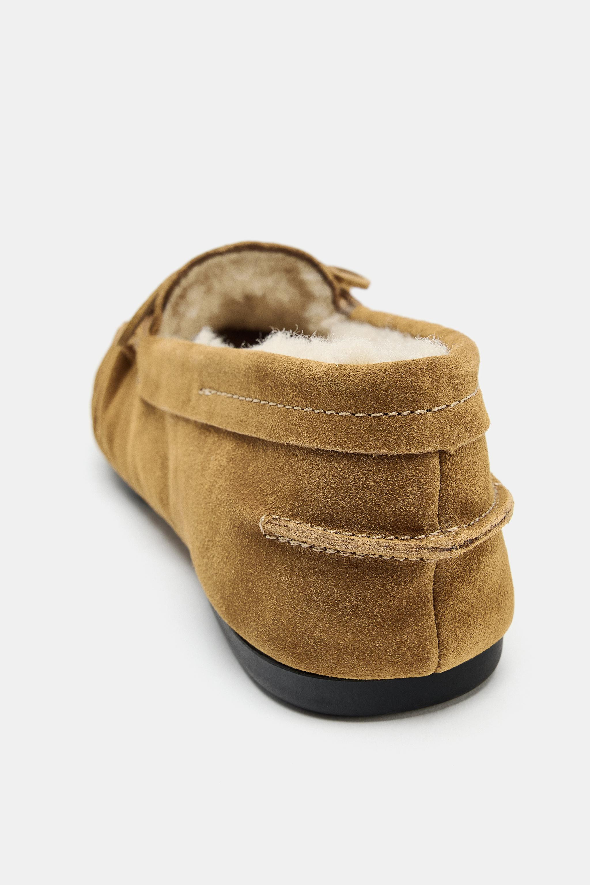 SPLIT LEATHER FAUX SHEARLING LOAFERS | Zara US