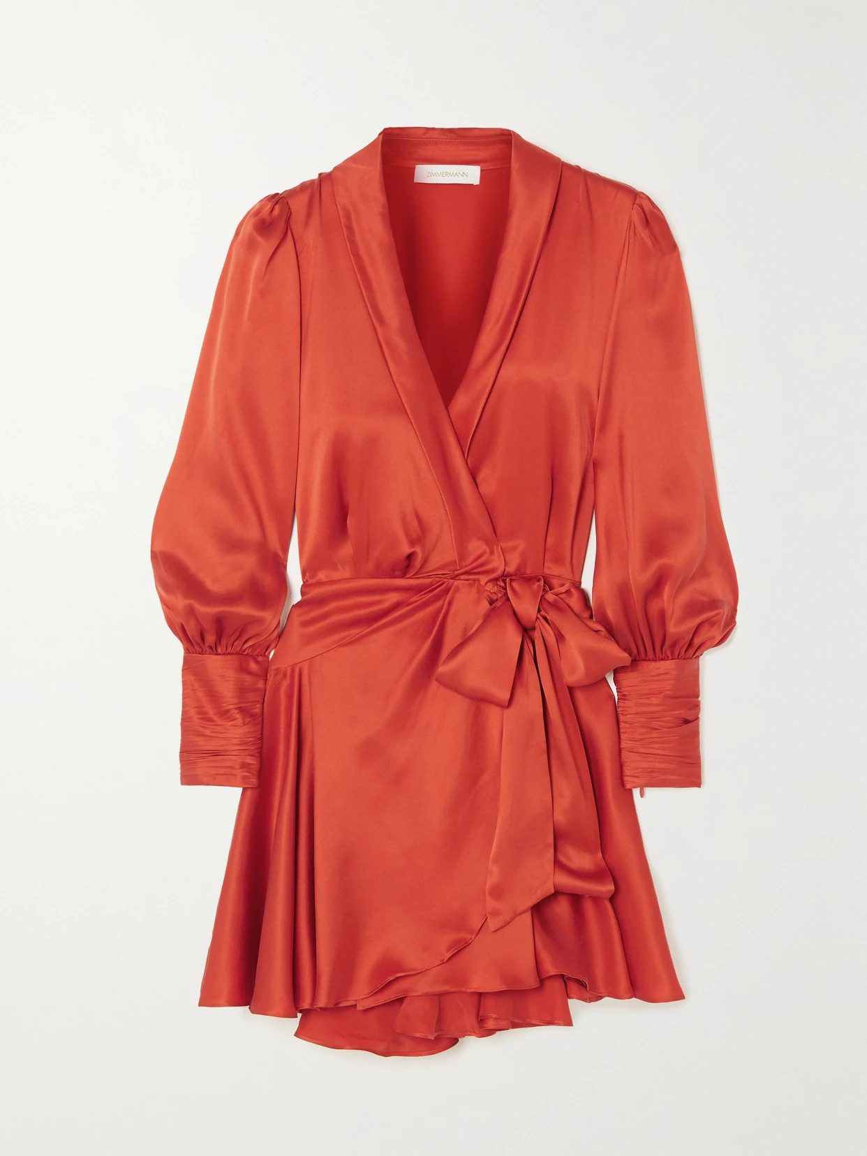 Zimmermann - Ruffled Silk-satin Mini Wrap Dress - Red | NET-A-PORTER (US)