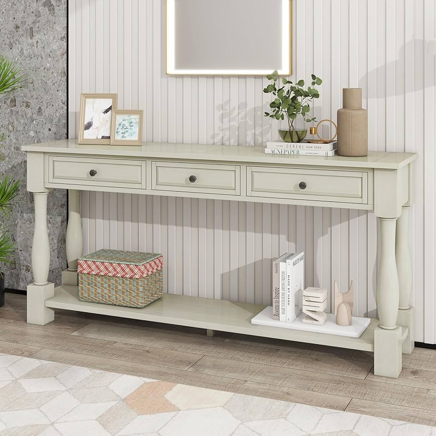 P PURLOVE Console Table for Entryway, Wood Sofa Table with Storage Drawers and Bottom Shelf for H... | Amazon (US)