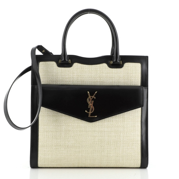 Like NEW! Very Rare! YSL Saint Laurent Uptown 2 in 1 Tote Canvas RAFFIA SATCHEL | Poshmark