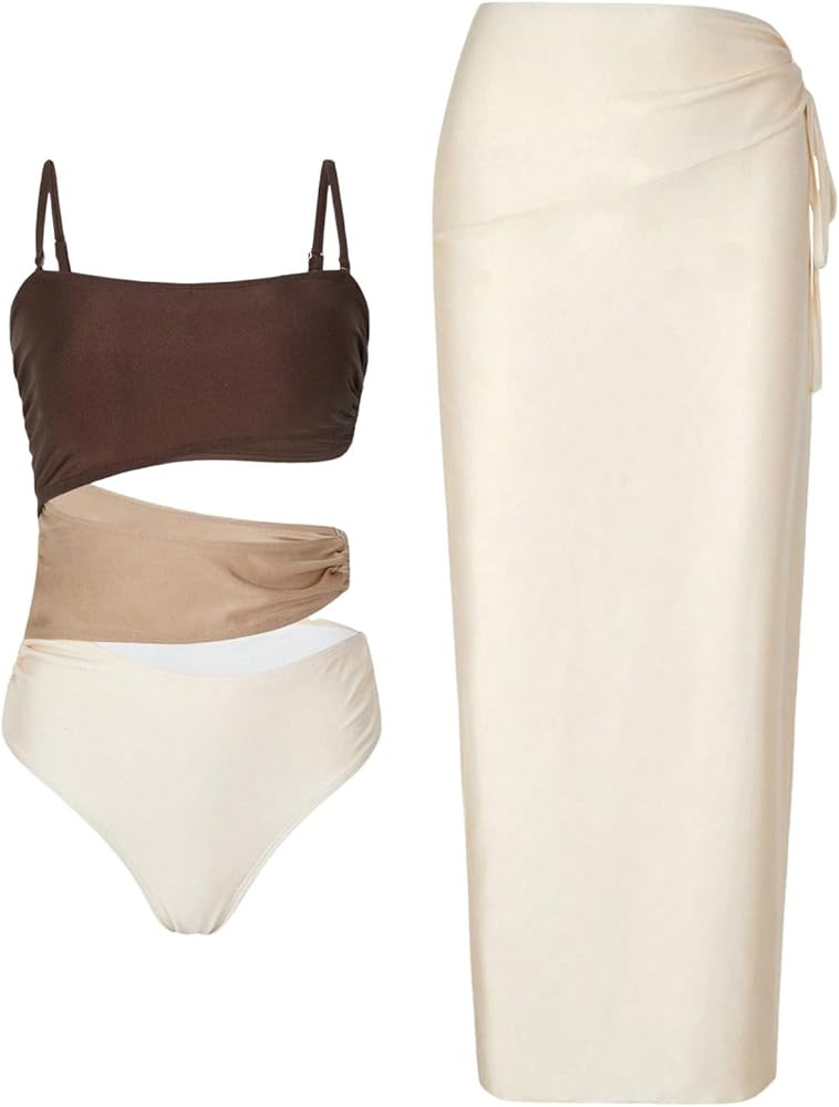 Milumia Women's 2 Piece Cut Out Bathing Suit Ring Linked Swimsuit with Beach Skirt | Amazon (US)