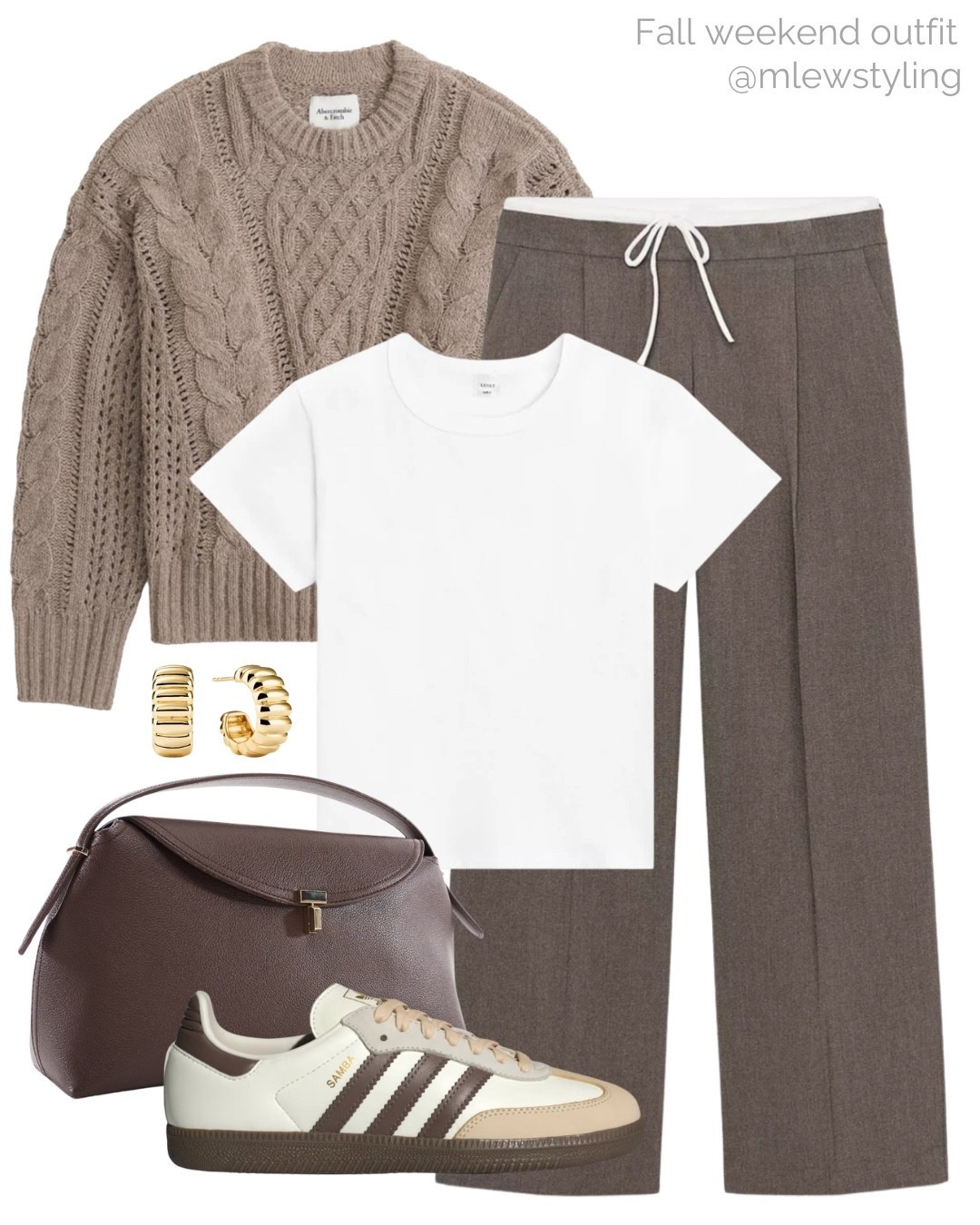 A fall outfit for the weekend with double waist wide leg pants 🤎

Tags: Abercrombie crewneck sweater, taupe knit, leset white t-shirt, new in Zara trousers, toteme t-lock bag dupe, ASOS taupe bag, adidas samba sneakers, Mejuri gold hoop earrings, neutral aesthetic, autumn outfit, comfy everyday look, realistic outfit 

#LTKShoeCrush #LTKFindsUnder100 #LTKItBag