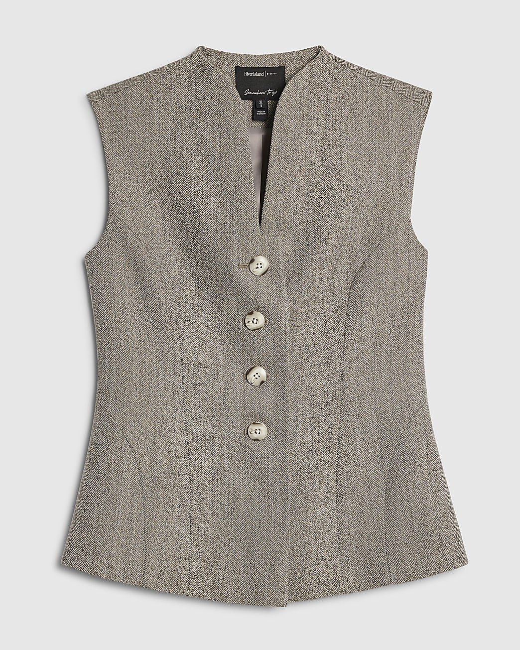 Beige High Neck Flecked Sculpted Waistcoat | River Island UK & IE