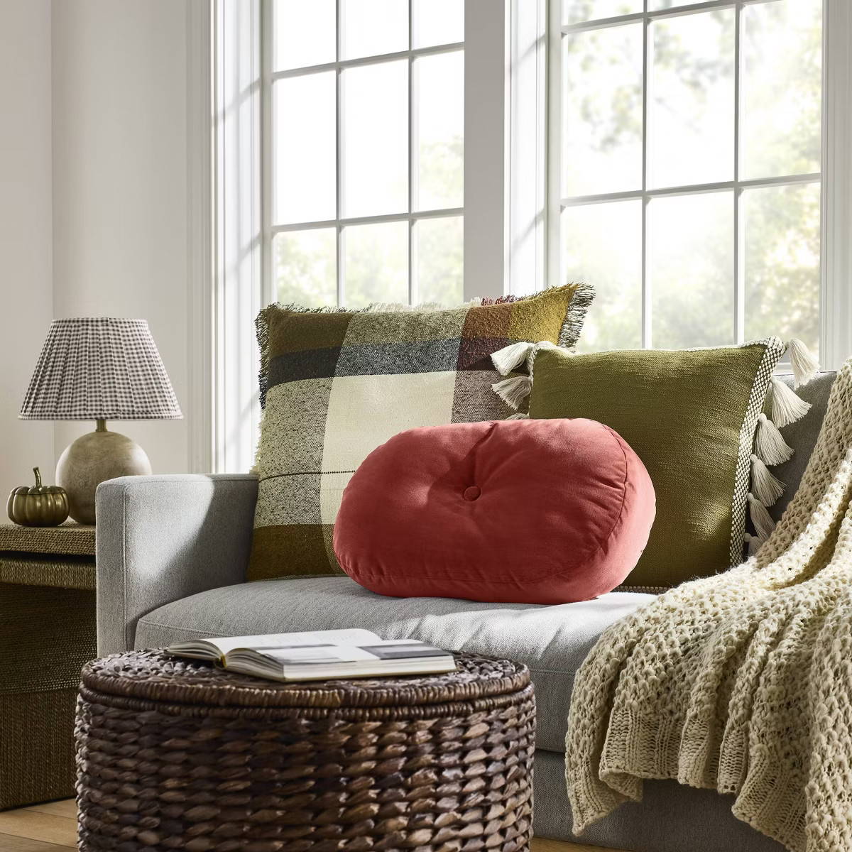 Oversize Velvet Oval Shaped Throw Pillow with Tufted Center Red - Threshold™ designed with Stud... | Target