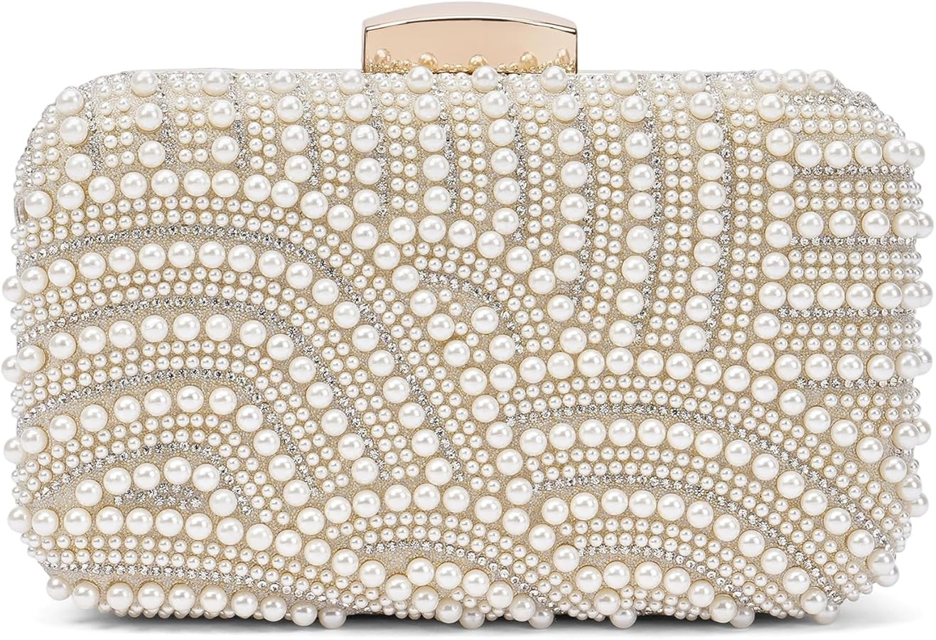 Pearl Crystal Clutch Purse for Women Fashion Elegant Bride Evening Clutch Handbag Crossbody Shoul... | Amazon (US)