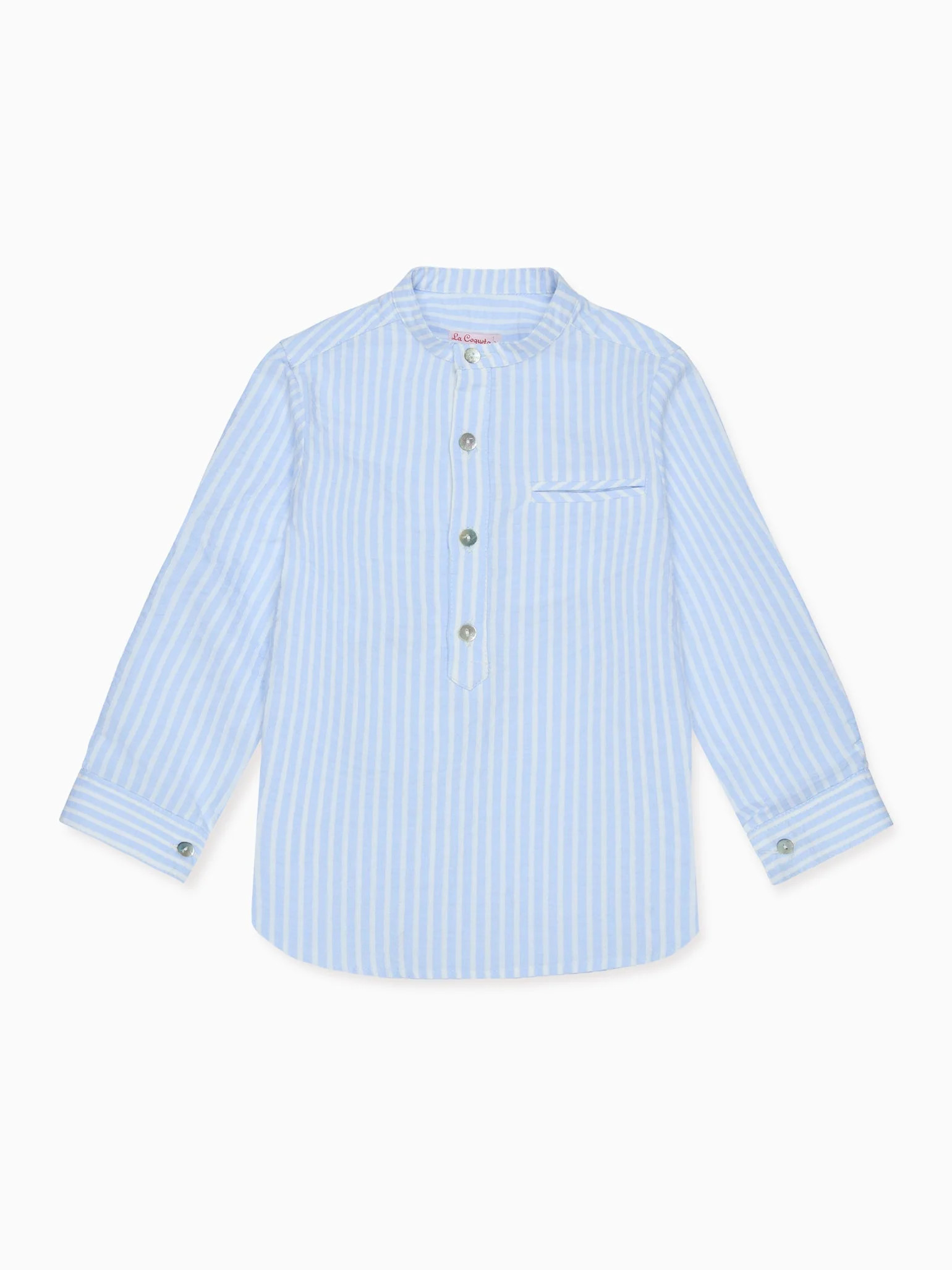 Blue Stripe Mateo Cotton Long Sleeve Boy Shirt | La Coqueta (US)