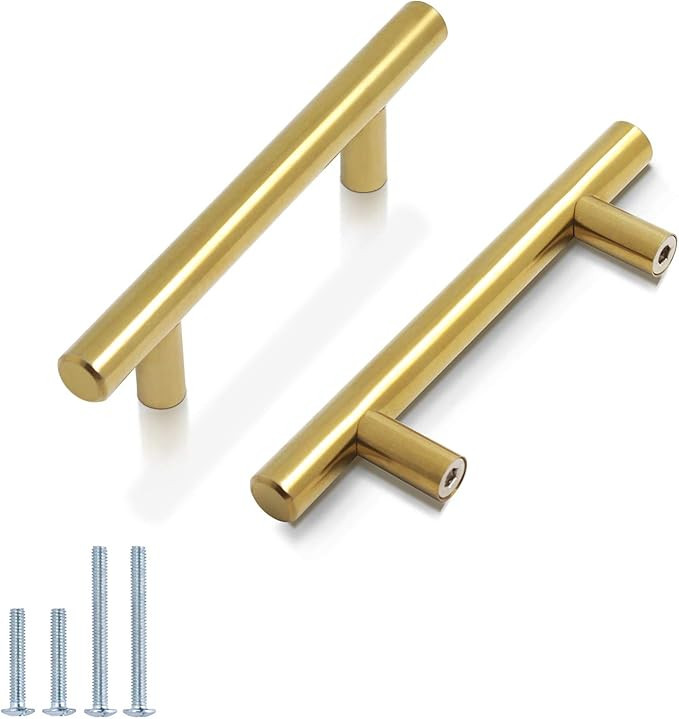 Probrico (5 Pack) 3" Hole Centers Gold Cabinet Pulls, Euro Bar Cabinet Hardware Kitchen Bathroom ... | Amazon (US)
