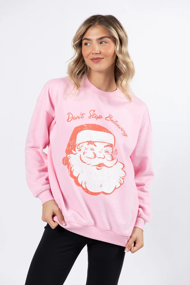 Don't Stop Believin' Light Pink Oversized Graphic Sweatshirt | Pink Lily