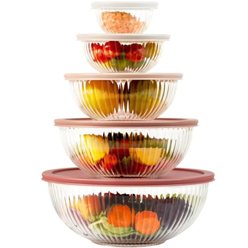 Glass Mixing Bowls with Lids Sets, 5 Packs Glass Bowls with Lids for Kitchen Baking, Meal Prepping and Salad, Bpa Free and Dishwasher Safe Serving Bowls, 0.2/0.5/1.1/2.1/3.7Qt | Amazon (US)