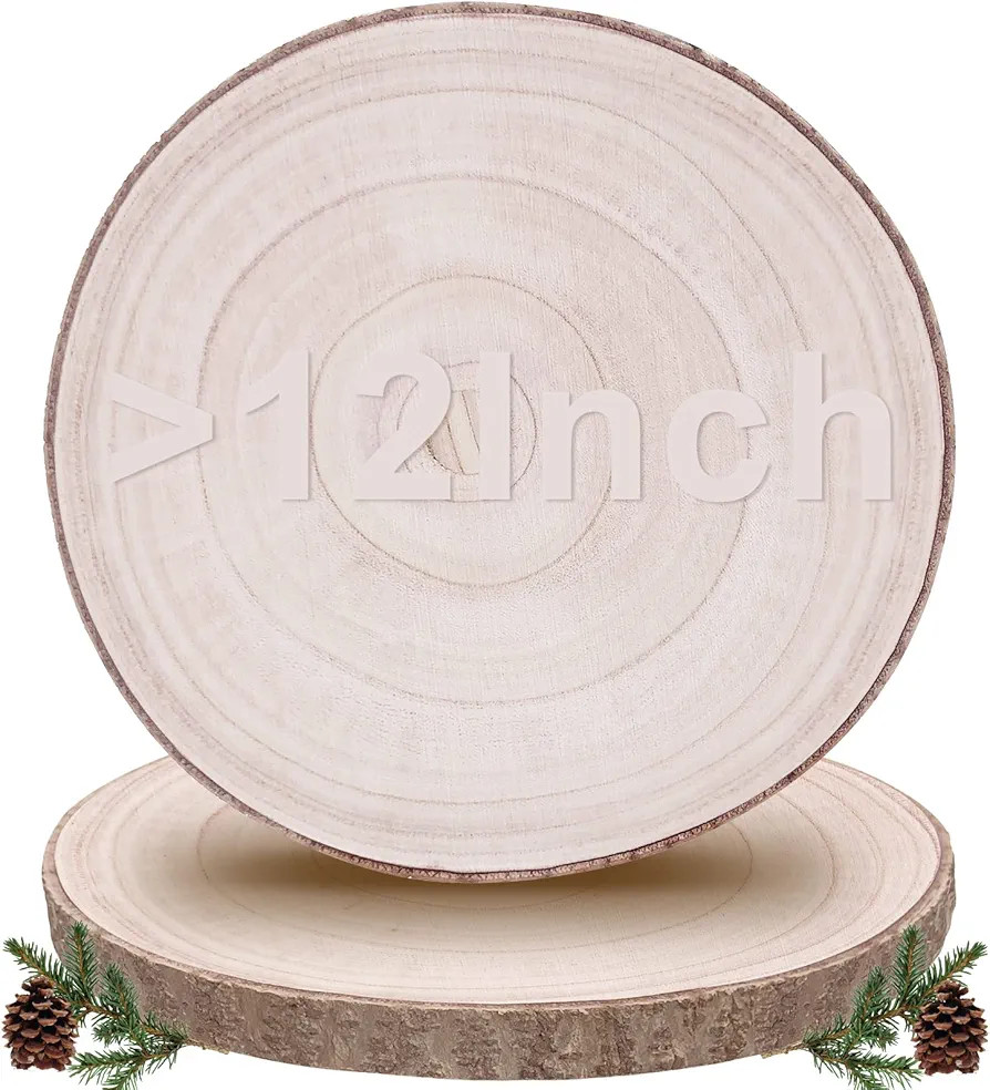 Wood Slices 12-13.5 Inch 2 Pcs Large Wood Slices for Centerpieces/Tables/Weddings/BabyShower/Craf... | Amazon (US)