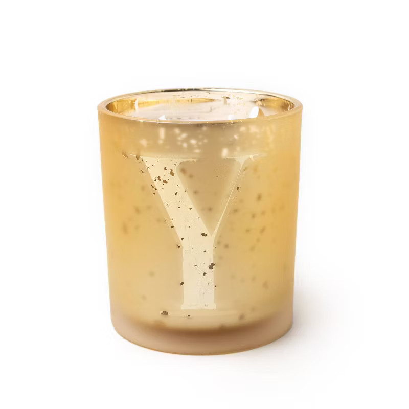 12oz Monogram Candle Mandarin & Redwood Foundry Gold - Foundry Candle Co. | Target
